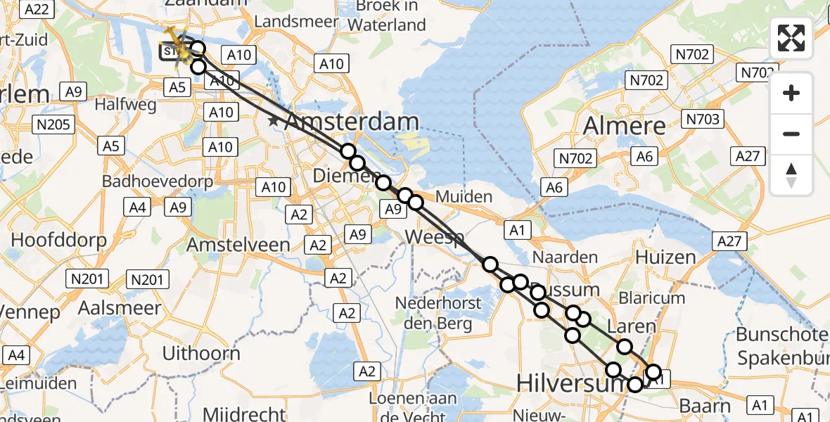 Vluchtroute Traumahelikopter van Amsterdam Heliport naar Amsterdam Heliport