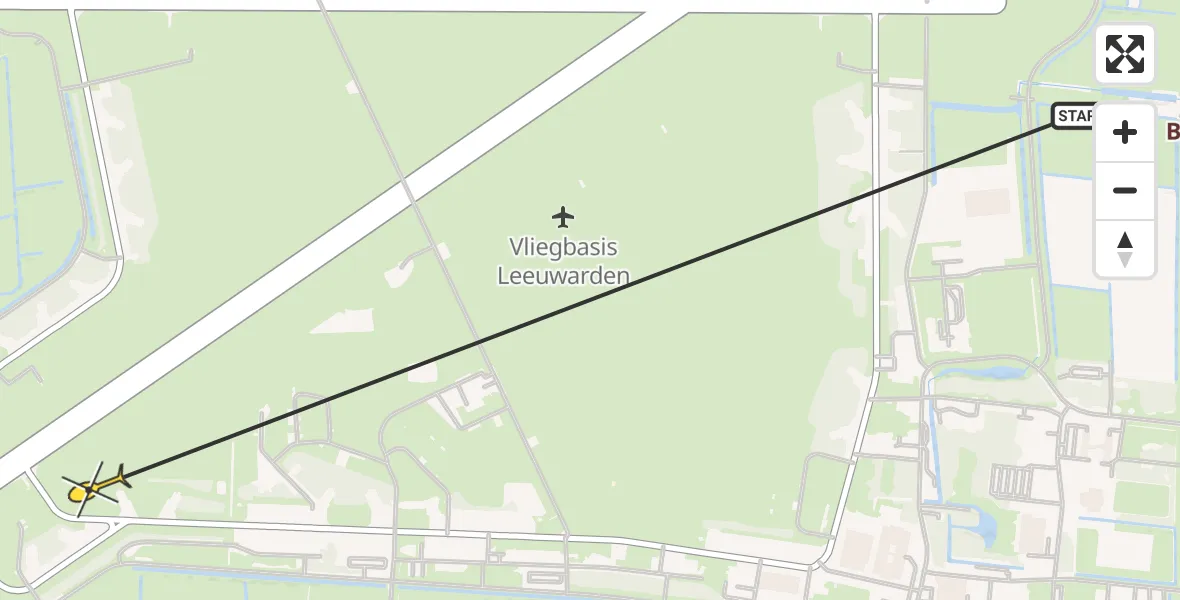Vluchtroute Ambulancehelikopter van Vliegbasis Leeuwarden naar Vliegbasis Leeuwarden