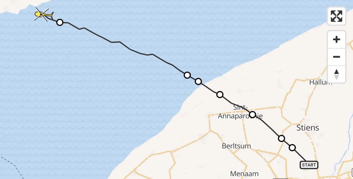 Routekaart van de vlucht: Ambulanceheli naar Formerum, Efterste Dyk