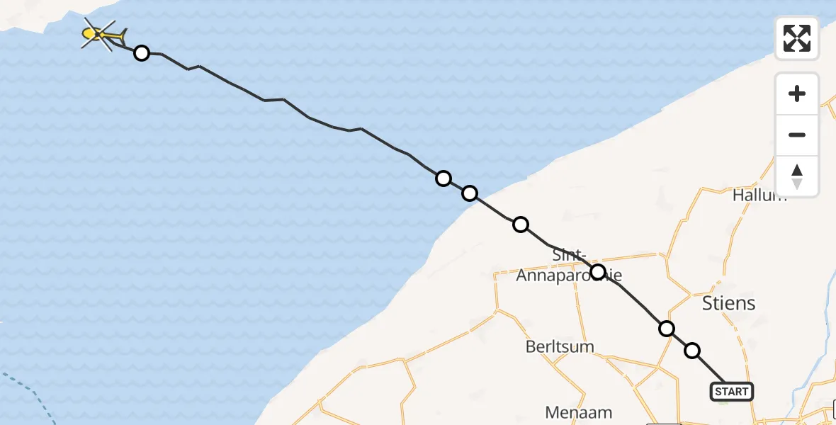 Routekaart van de vlucht: Ambulancehelikopter naar Formerum, Efterste Dyk
