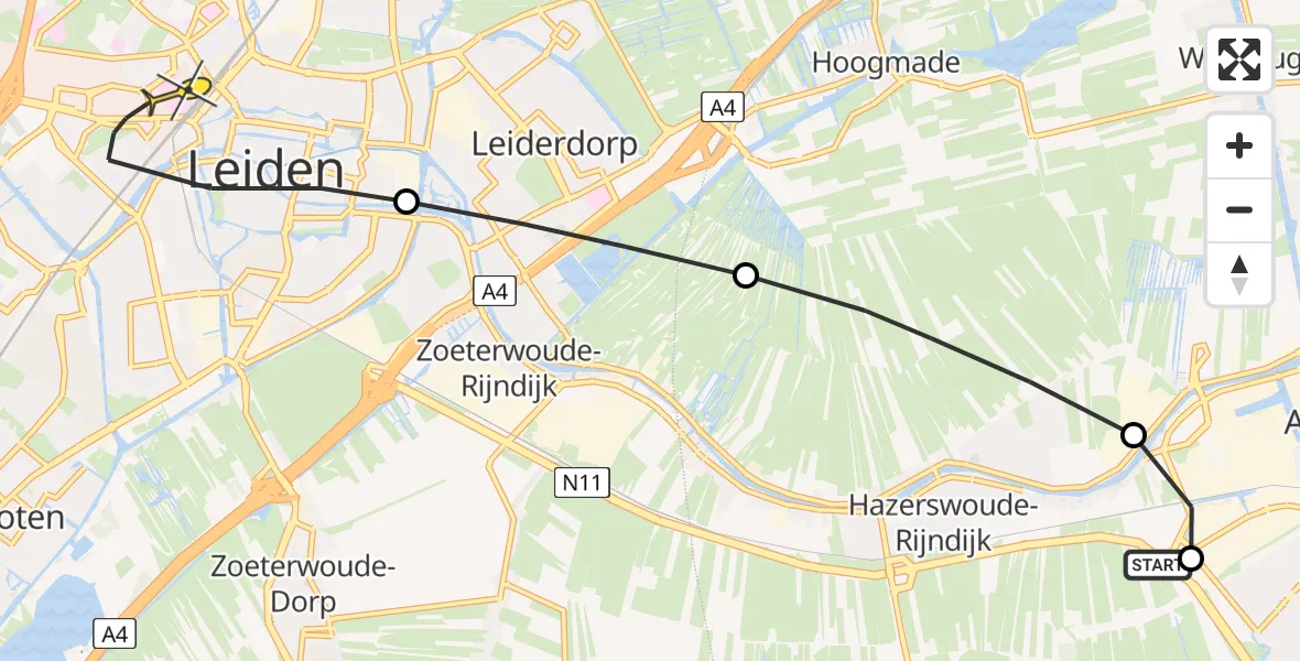Routekaart van de vlucht: Lifeliner 2 naar Leiden, Hoogewaard