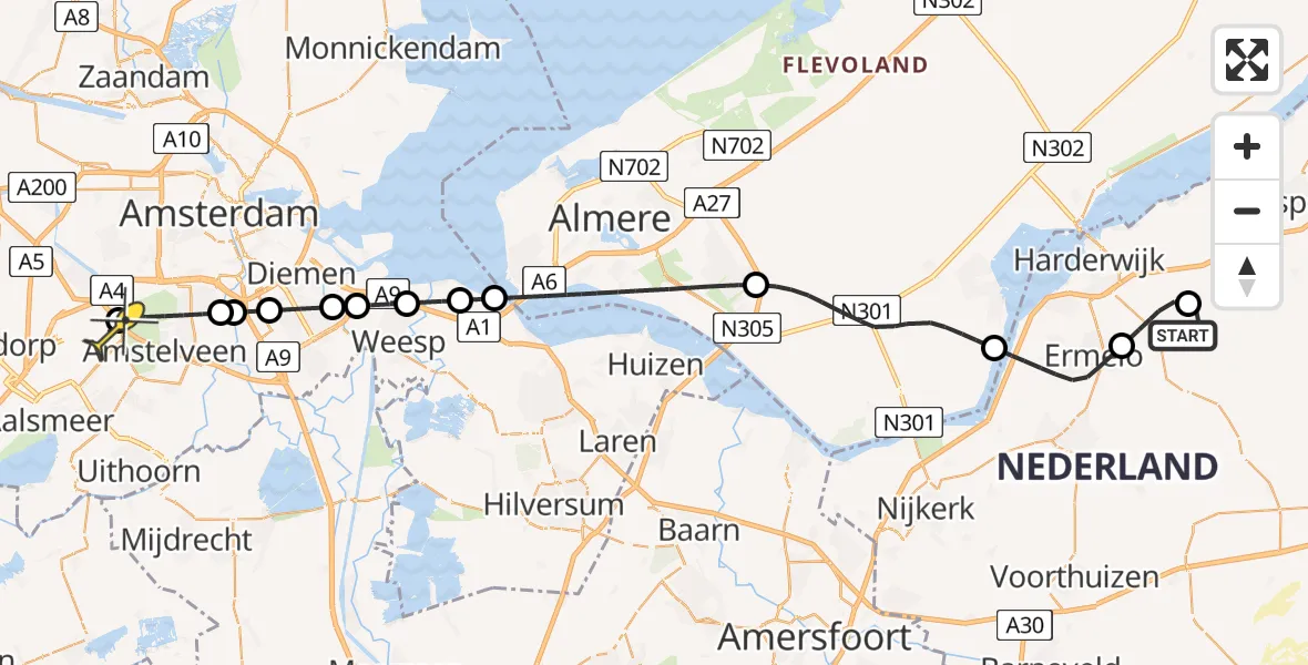 Routekaart van de vlucht: Politieheli naar Schiphol, Leuvenumse Beek