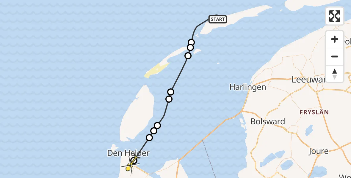 Routekaart van de vlucht: Kustwachthelikopter naar Vliegveld De Kooy, Badweg West