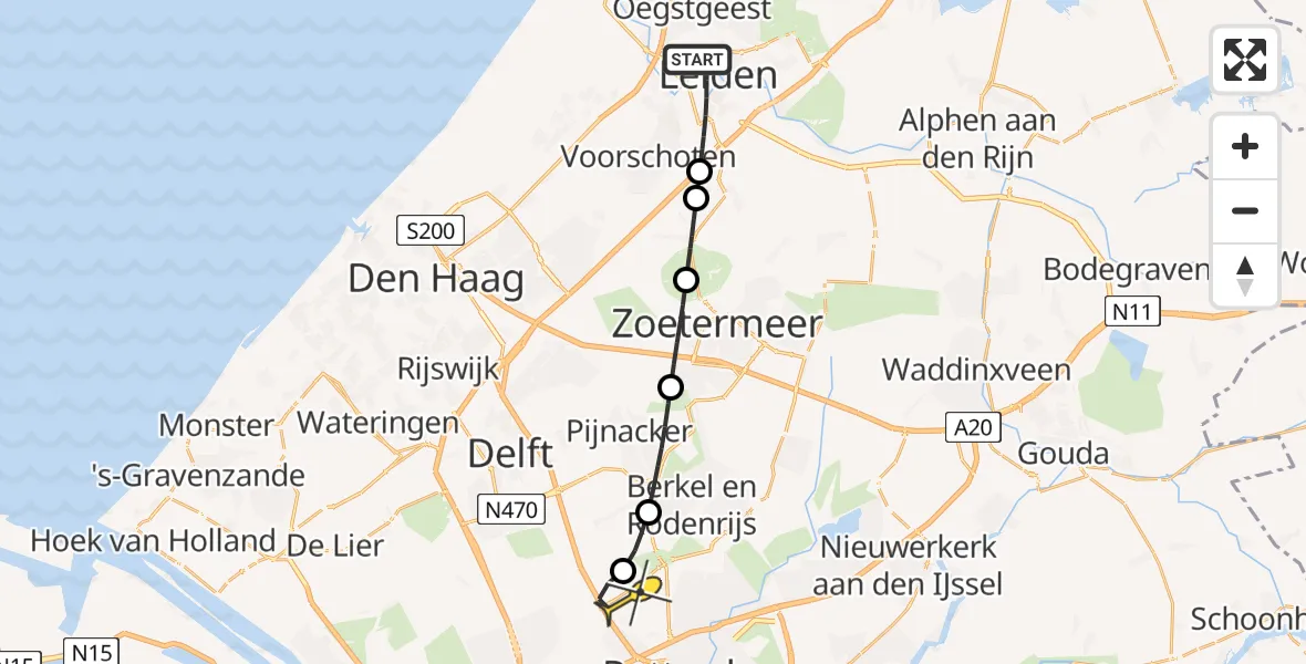 Routekaart van de vlucht: Lifeliner 2 naar Rotterdam The Hague Airport, Hortus botanicus