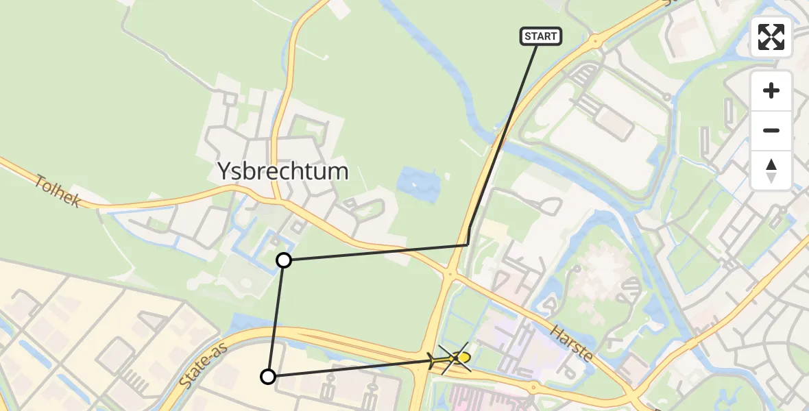 Routekaart van de vlucht: Ambulancehelikopter naar Sneek, Epemawei