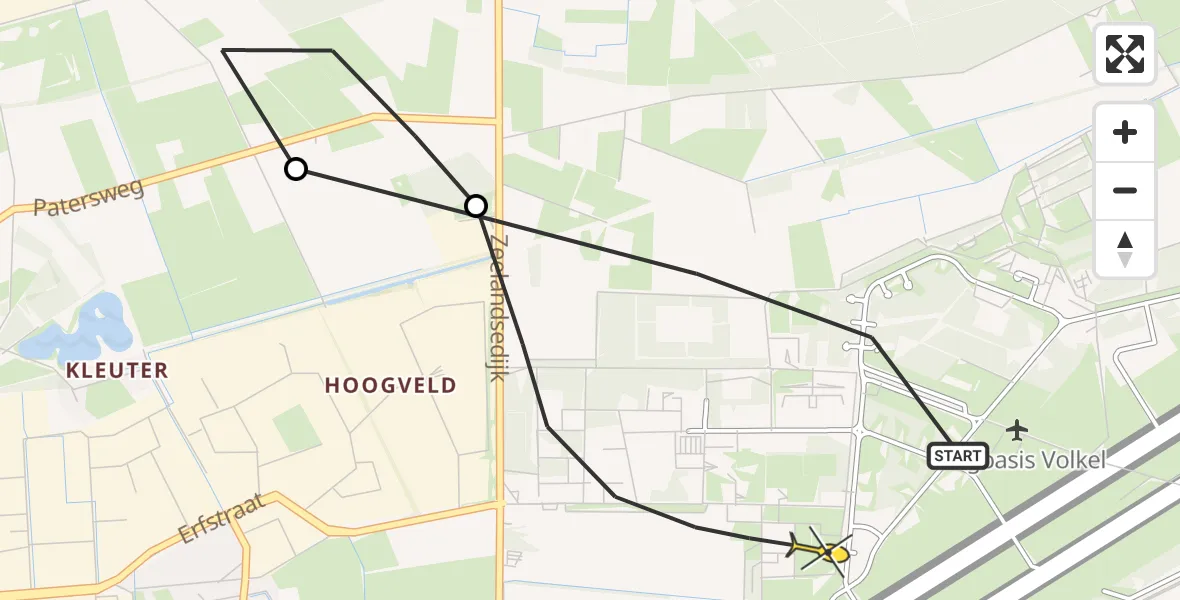 Routekaart van de vlucht: Lifeliner 3 naar Vliegbasis Volkel, zeelandsedijk