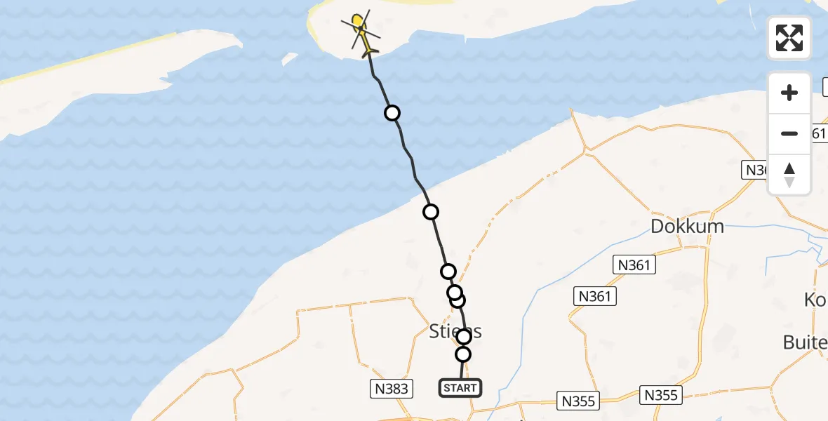 Routekaart van de vlucht: Ambulancehelikopter naar Ballum, Brédyk