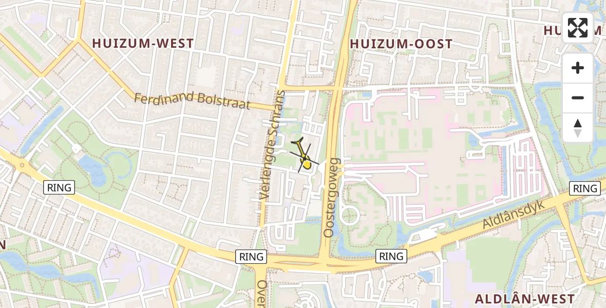 Vluchtroute Ambulancehelikopter van Leeuwarden naar Leeuwarden