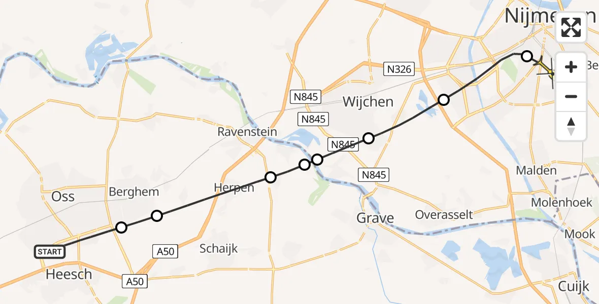 Routekaart van de vlucht: Lifeliner 3 naar Radboud Universitair Medisch Centrum, Mozartlaan