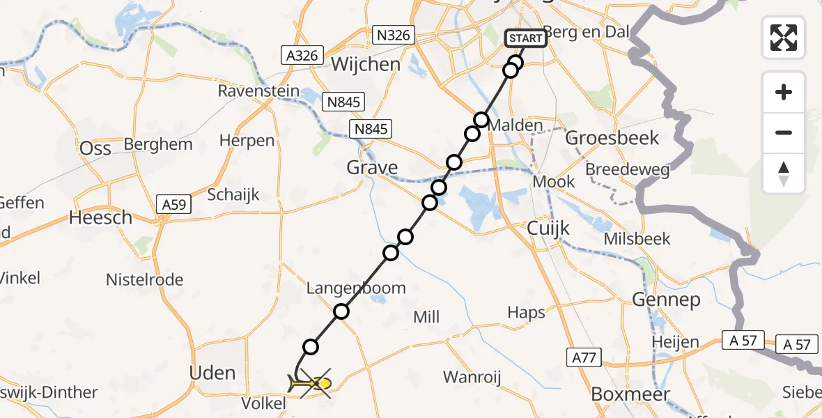 Routekaart van de vlucht: Lifeliner 3 naar Vliegbasis Volkel, Schoutstraat