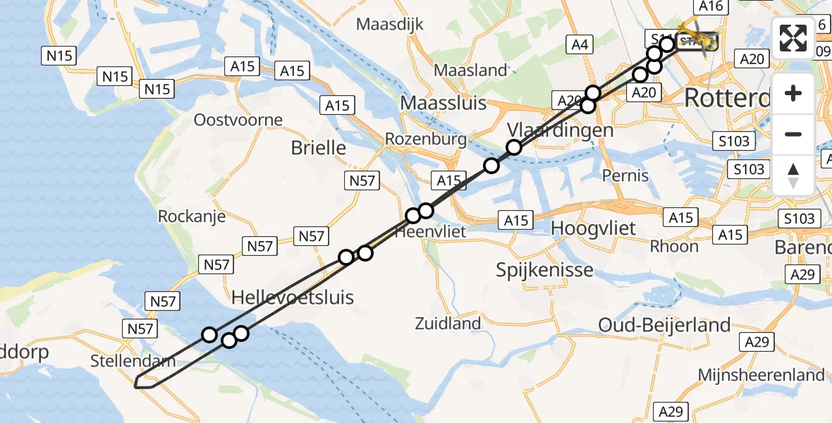 Vluchtroute Traumahelikopter Rotterdam The Hague Airport - Rotterdam The Hague Airport, 26 maart 2024, 06:29