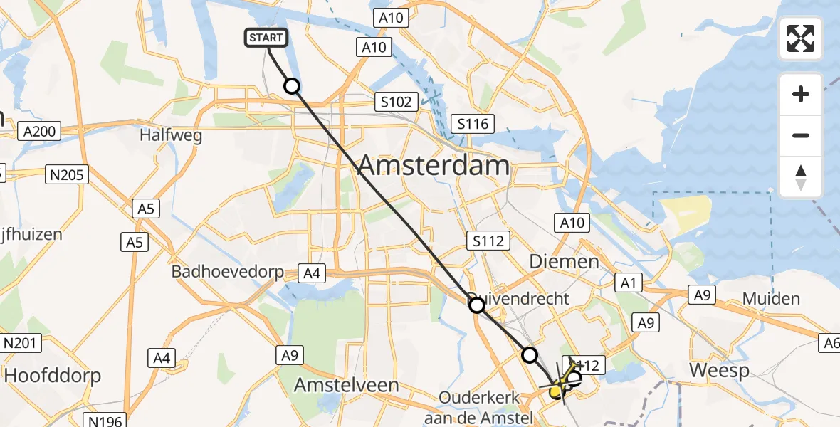 Routekaart van de vlucht: Lifeliner 1 naar Amsterdam, Corsicaweg