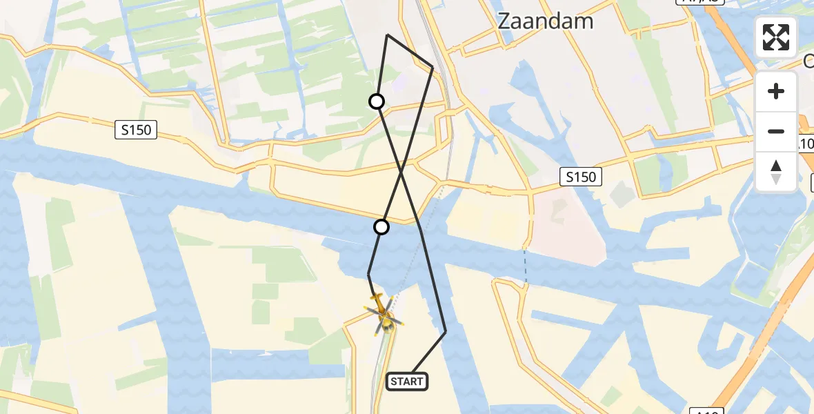 Vluchtroute Traumahelikopter van Amsterdam Heliport naar Amsterdam Heliport