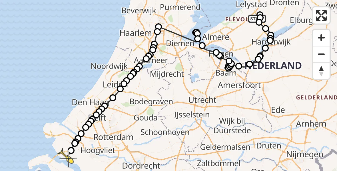 Routekaart van de vlucht: Lifeliner 1 naar Hellevoetsluis, Larserweg