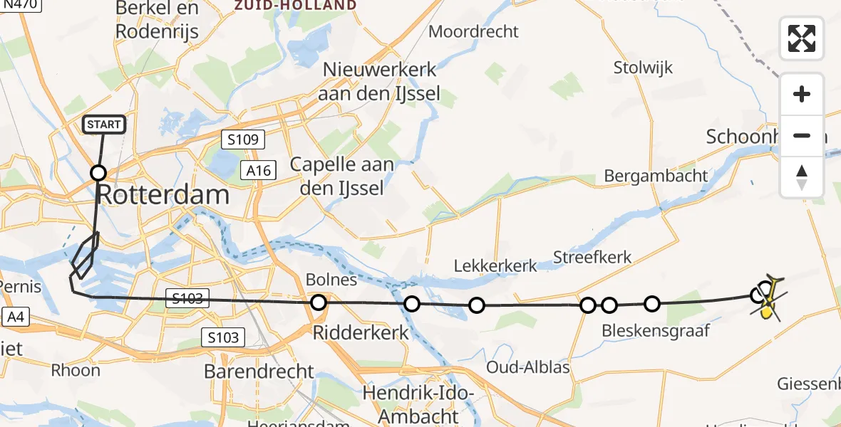 Routekaart van de vlucht: Lifeliner 2 naar Ottoland, Pilotenpad
