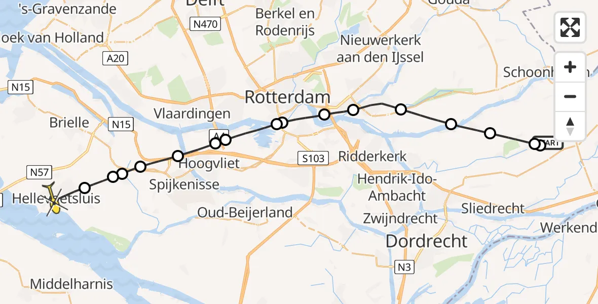 Routekaart van de vlucht: Lifeliner 2 naar Hellevoetsluis, Graafdijk-oost