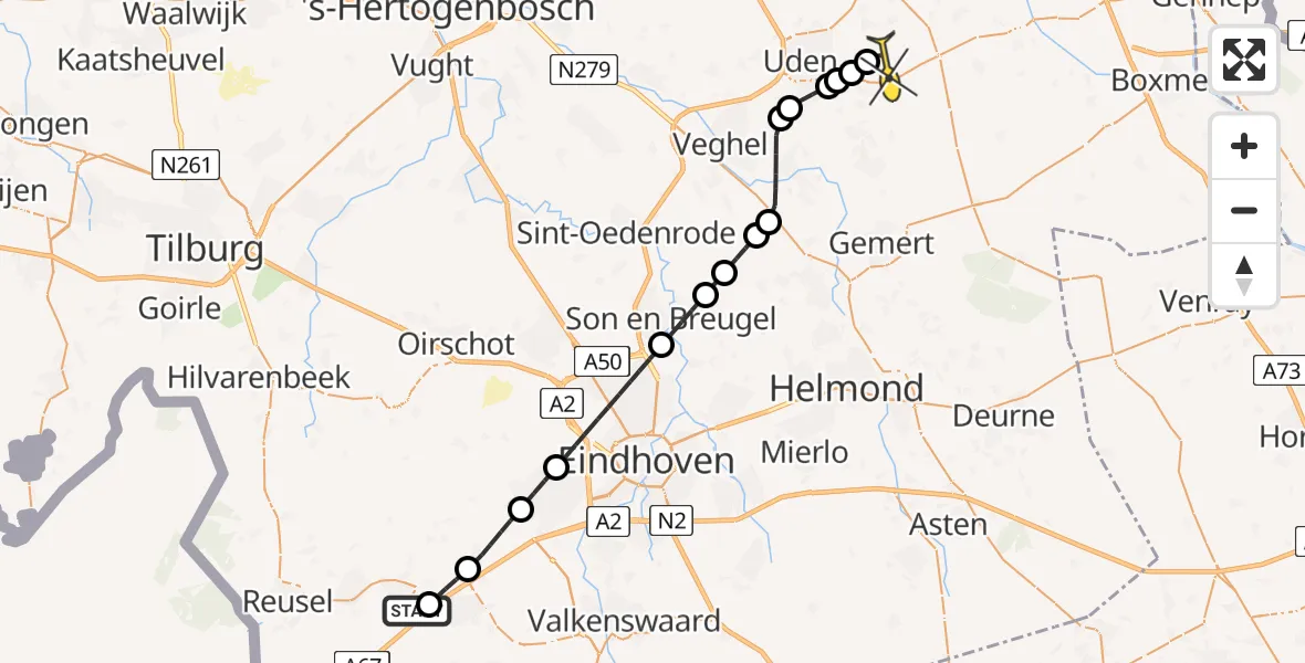 Routekaart van de vlucht: Lifeliner 3 naar Vliegbasis Volkel, Ganzestaartsedijk