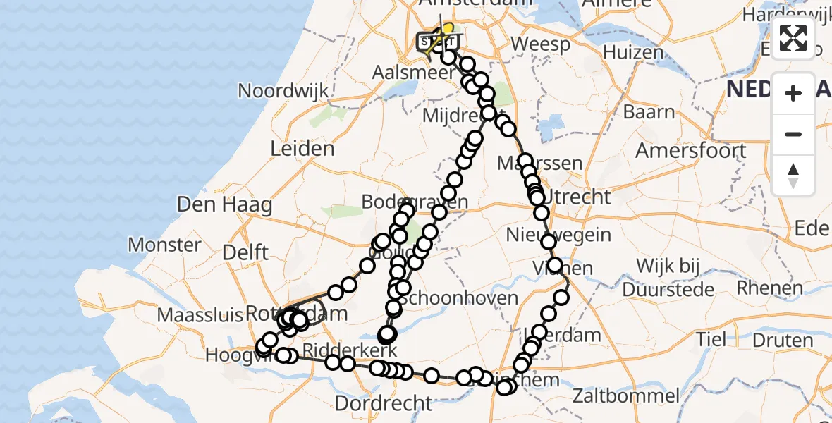 Routekaart van de vlucht: Politieheli naar Schiphol, Mr. Jac. Takkade