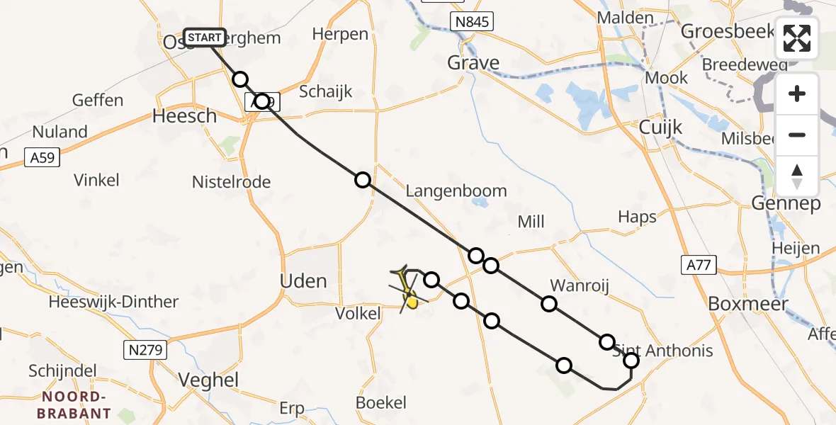 Routekaart van de vlucht: Lifeliner 3 naar Vliegbasis Volkel, Gasstraat-Oost