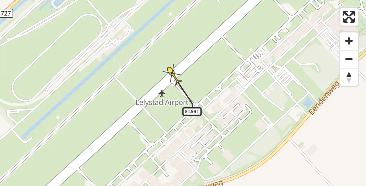 Routekaart van de vlucht: Traumaheli naar Lelystad Airport, Emoeweg