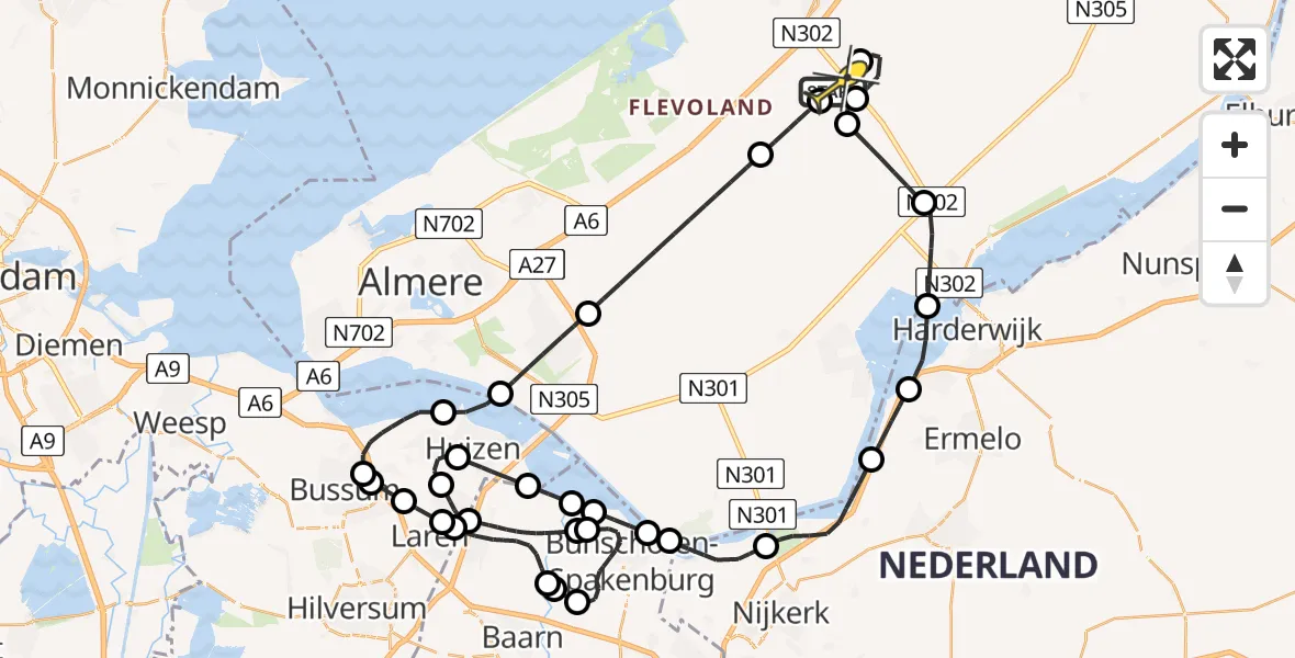 Routekaart van de vlucht: Traumahelikopter naar Lelystad Airport, Larserweg