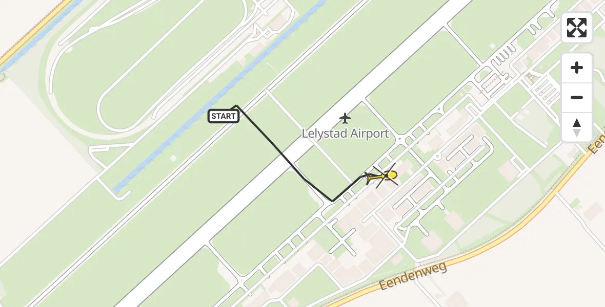 Routekaart van de vlucht: Traumahelikopter naar Lelystad Airport, Emoeweg