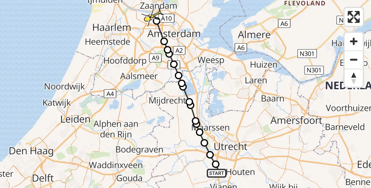 Routekaart van de vlucht: Lifeliner 1 naar Amsterdam Heliport, Morelgaarde