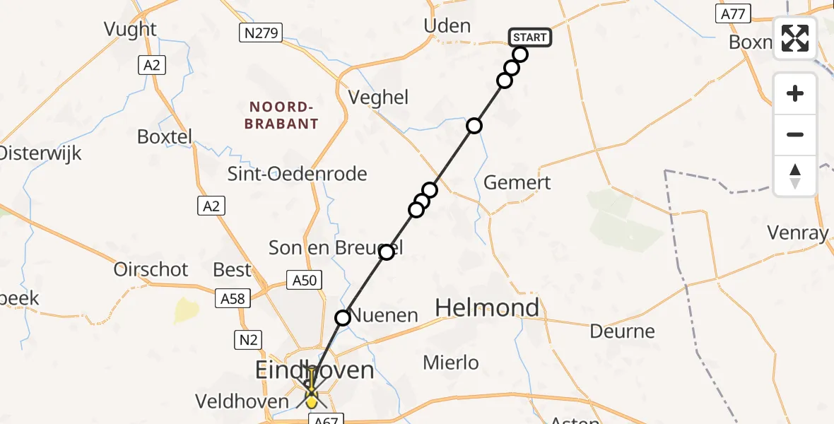 Routekaart van de vlucht: Lifeliner 3 naar Eindhoven, Oudedijk