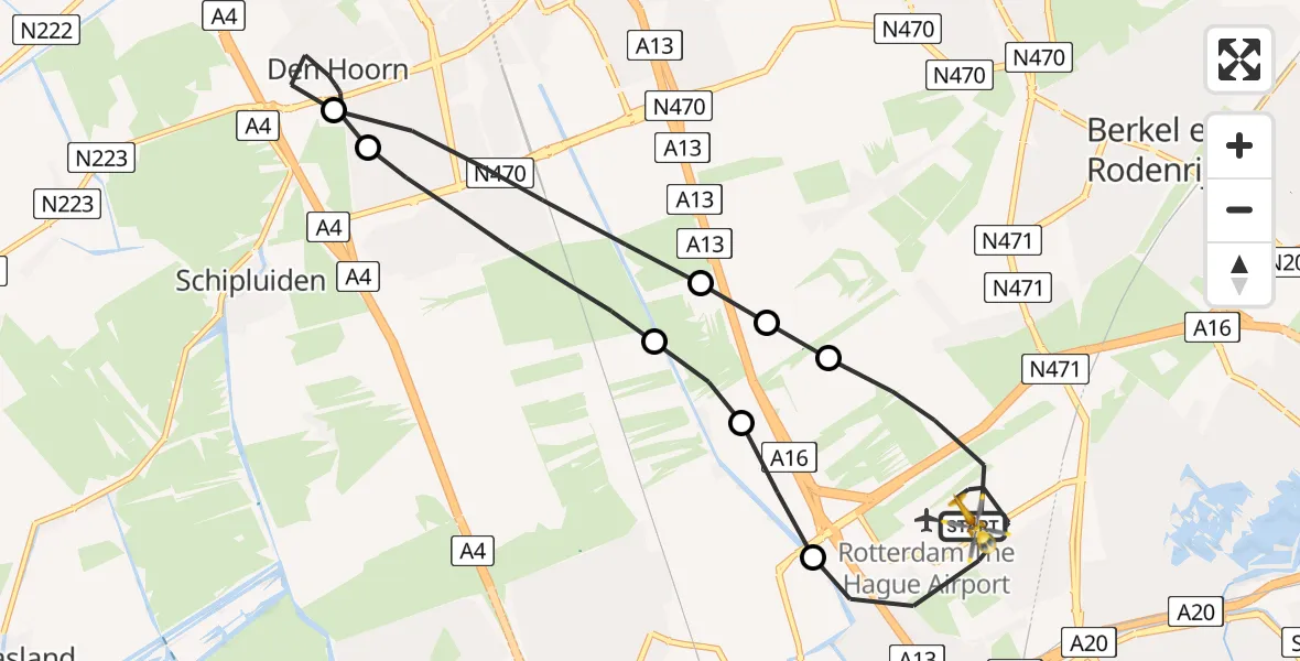 Vluchtroute Traumahelikopter Rotterdam The Hague Airport - Rotterdam The Hague Airport, 26 maart 2024, 13:32