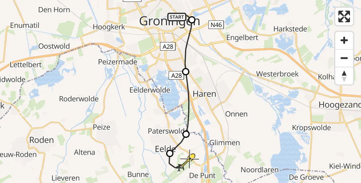 Routekaart van de vlucht: Lifeliner 4 naar Groningen Airport Eelde, Bornholmstraat