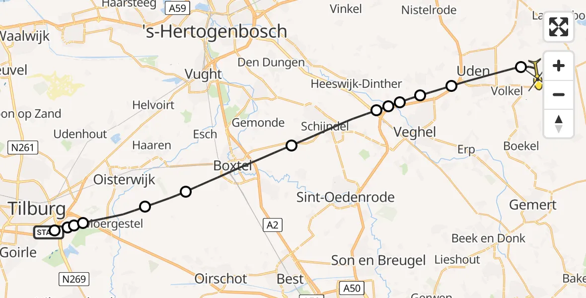 Routekaart van de vlucht: Lifeliner 3 naar Vliegbasis Volkel, Eindhovenseweg