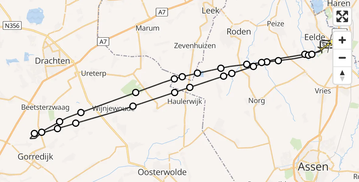 Routekaart van de vlucht: Lifeliner 4 naar Groningen Airport Eelde, Veldkampweg
