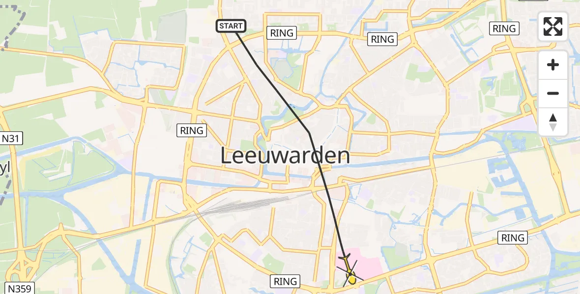 Routekaart van de vlucht: Lifeliner 4 naar Leeuwarden, Beijerstraat