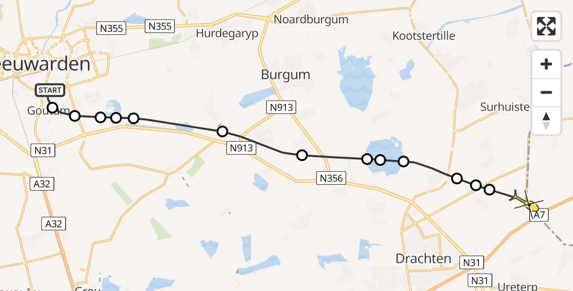 Routekaart van de vlucht: Lifeliner 4 naar Drachtstercompagnie, Fjildpaad