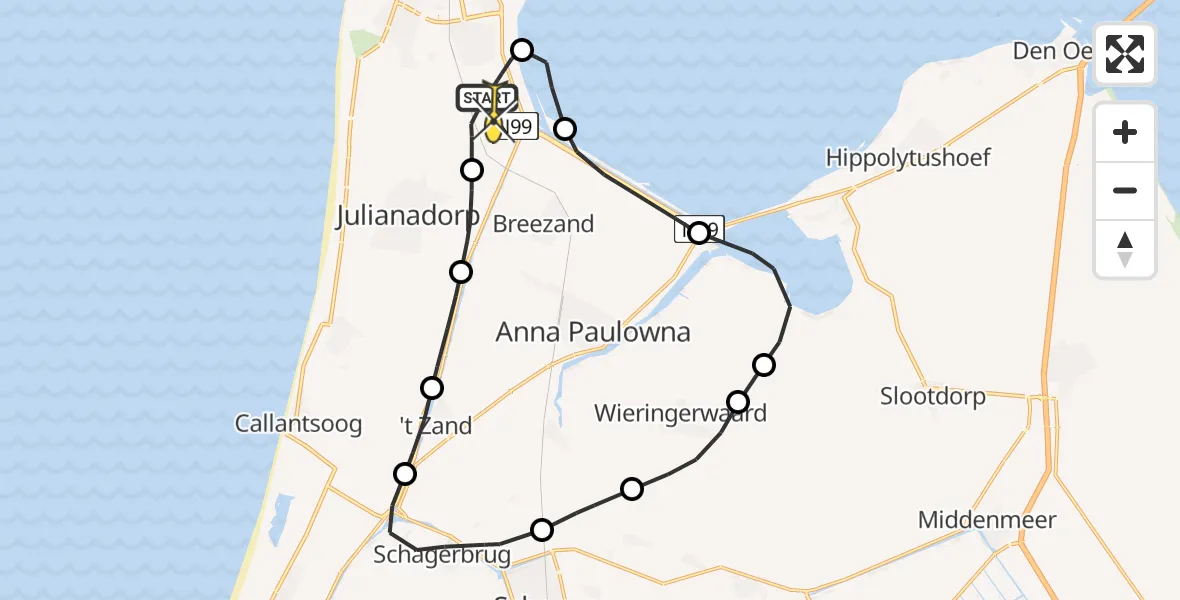 Routekaart van de vlucht: Kustwachthelikopter naar Vliegveld De Kooy, Maria's hoeve