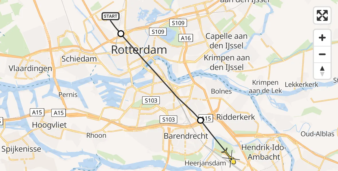 Routekaart van de vlucht: Lifeliner 2 naar Heerjansdam, Zestienhoven