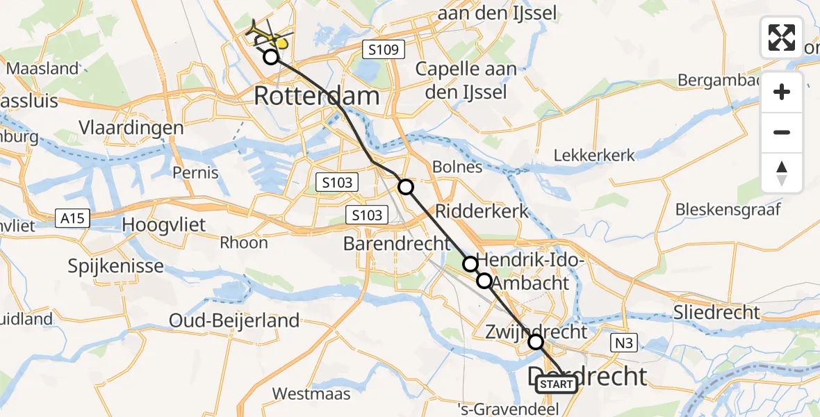 Routekaart van de vlucht: Lifeliner 2 naar Rotterdam The Hague Airport, Breitnerstraat