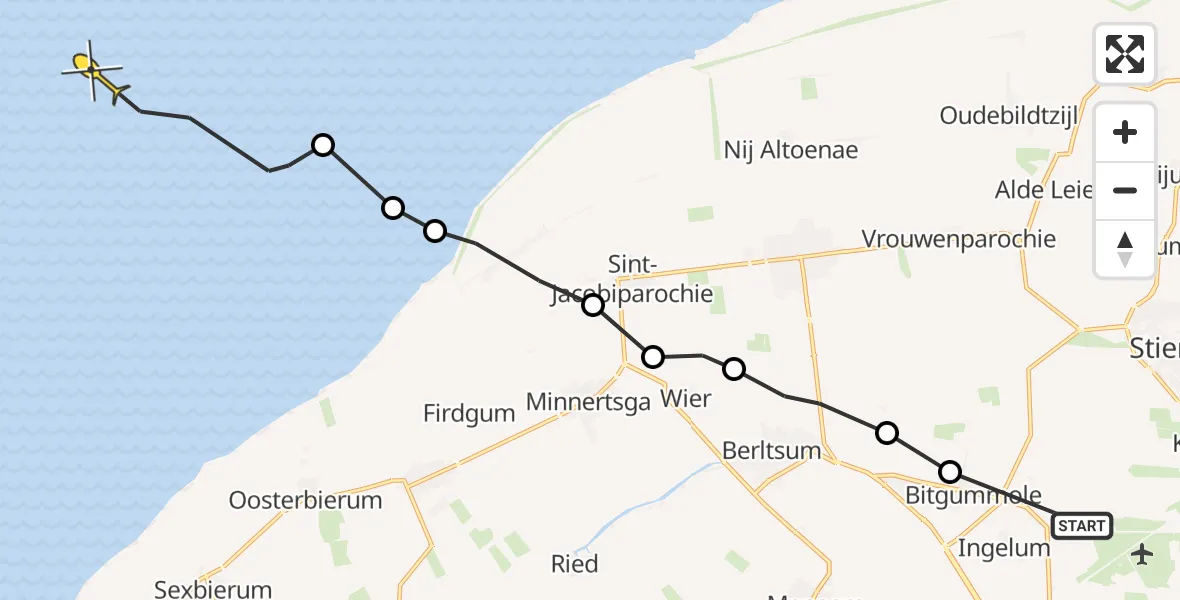 Routekaart van de vlucht: Ambulanceheli naar Formerum, It Bosk