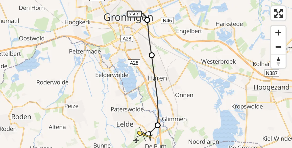 Routekaart van de vlucht: Lifeliner 4 naar Groningen Airport Eelde, Zweedse Haven