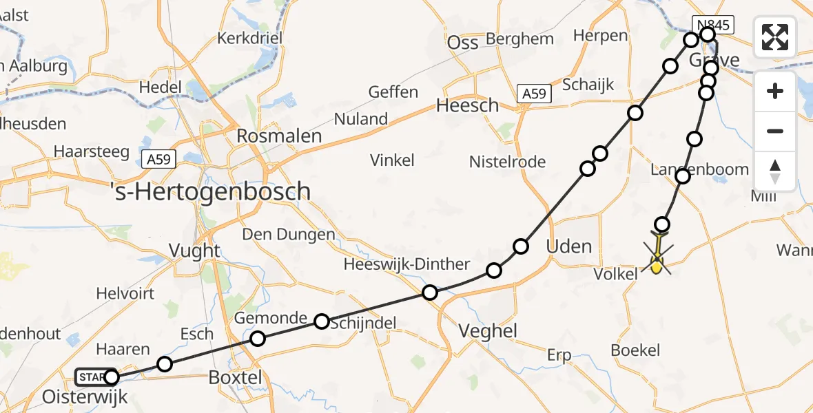 Routekaart van de vlucht: Lifeliner 3 naar Vliegbasis Volkel, Oisterwijksedreef