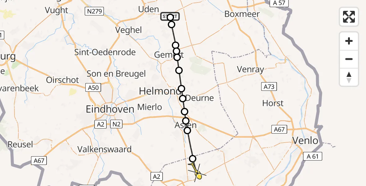 Routekaart van de vlucht: Lifeliner 3 naar Ospel, Oosterheidestraat