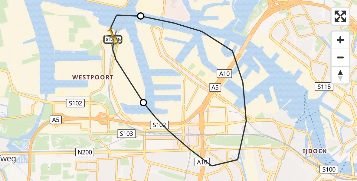 Vluchtroute Traumahelikopter van Amsterdam Heliport naar Amsterdam Heliport