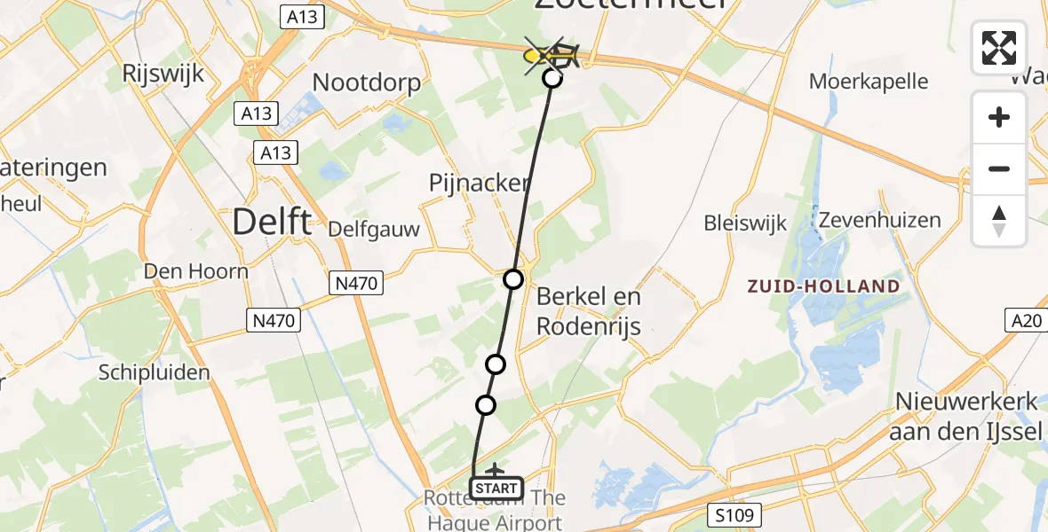 Routekaart van de vlucht: Lifeliner 2 naar Zoetermeer, Balijpad