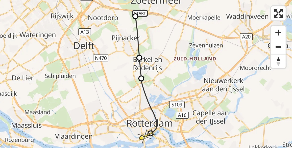 Routekaart van de vlucht: Lifeliner 2 naar Erasmus MC, Floriadepad