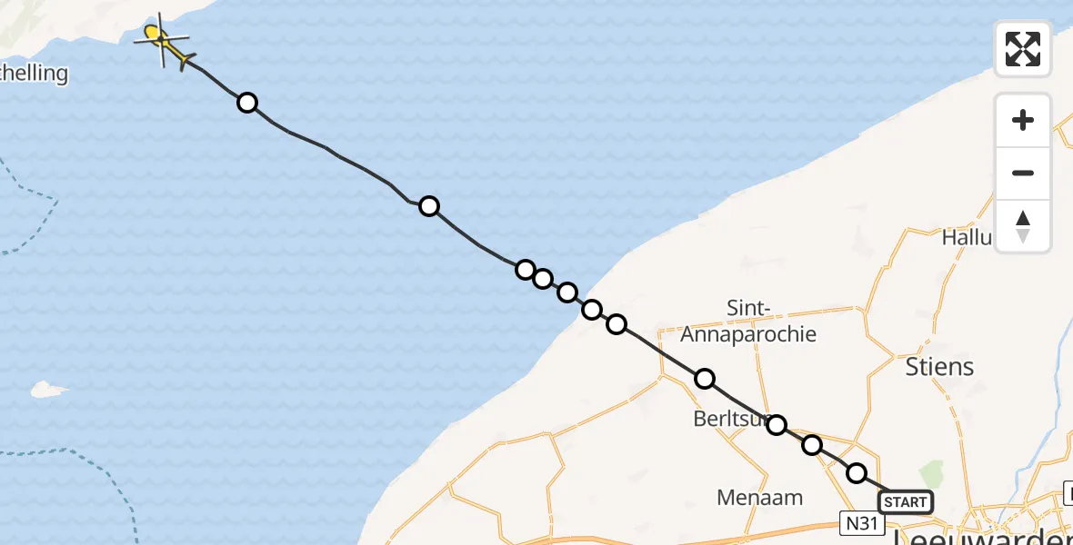 Routekaart van de vlucht: Ambulancehelikopter naar Formerum, Tilledyk