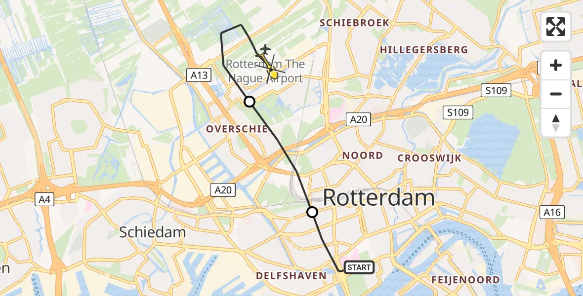 Routekaart van de vlucht: Lifeliner 2 naar Rotterdam The Hague Airport, Schietbaanlaan