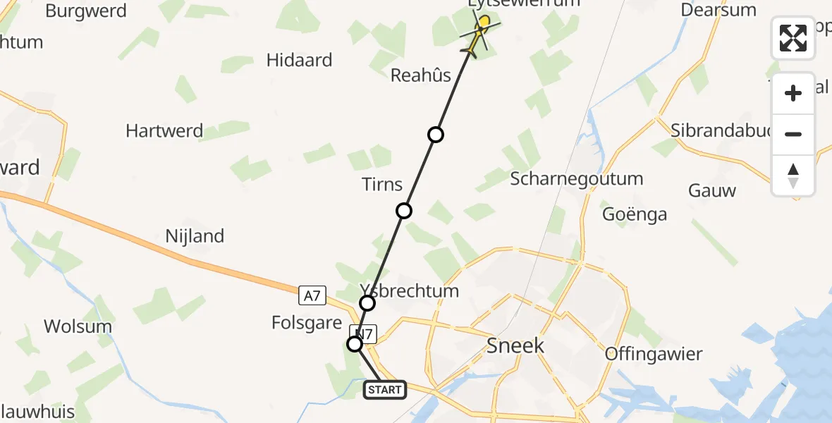 Routekaart van de vlucht: Ambulancehelikopter naar Reahûs, Kolenbranderstraat