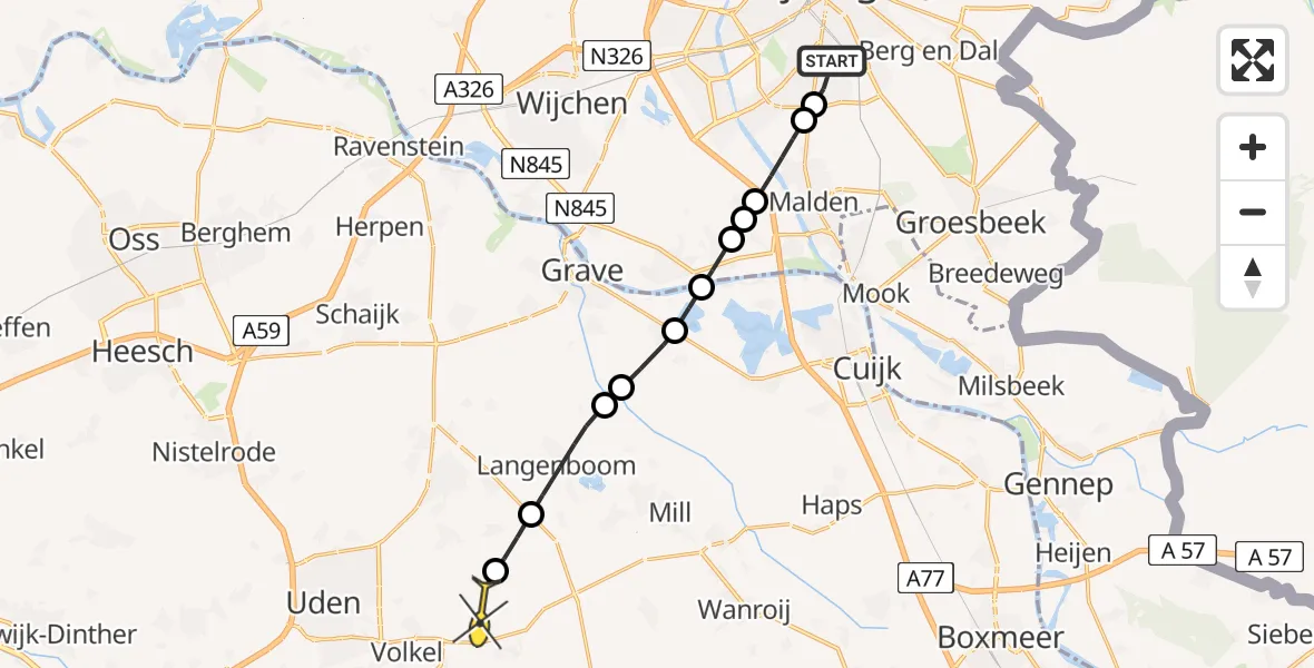 Routekaart van de vlucht: Lifeliner 3 naar Vliegbasis Volkel, Bosje van Vroom