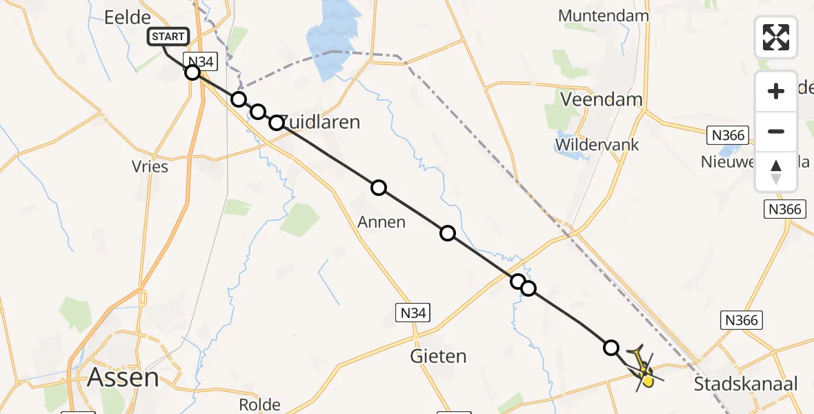 Routekaart van de vlucht: Lifeliner 4 naar Gasselternijveenschemond, Pelikaanstraat