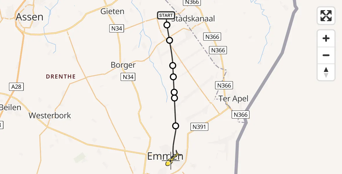 Routekaart van de vlucht: Lifeliner 4 naar Emmen, NAM-locatie Gasselternijveen-1